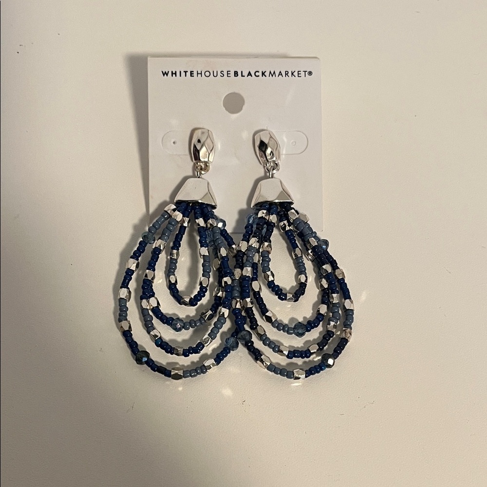 White House Black Market Navy and Silver Beaded Earrings